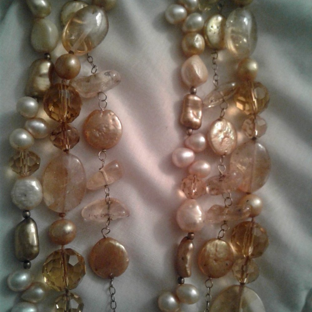 Amber, Citrine and freshwater pearl necklace